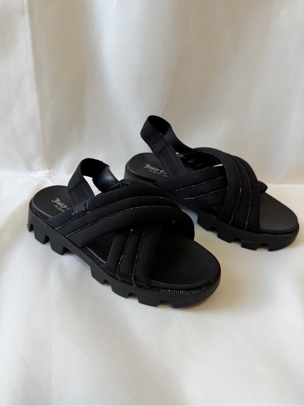 JUICY COUTURE UMME Y2K RHINESTONE CHUNKY STRAPPY SLINGBACK SANDALS WOMENS 8.5